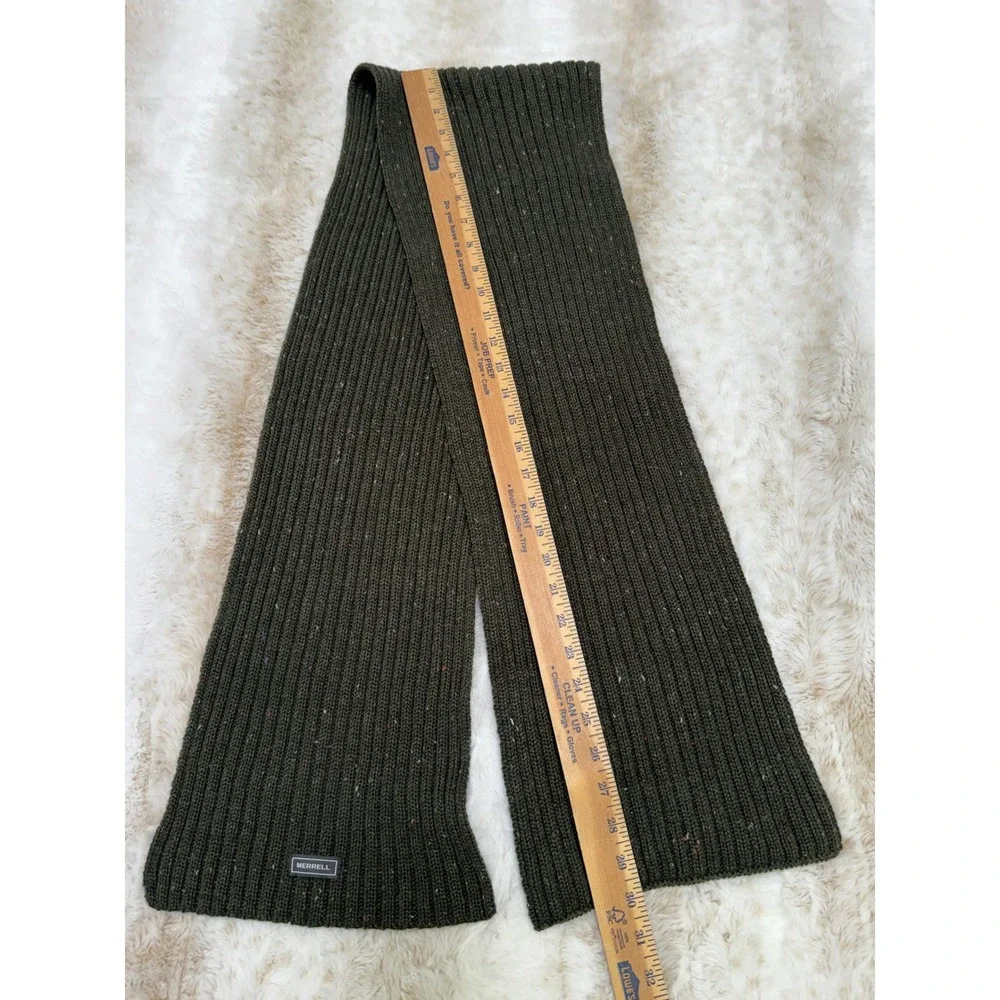 Merrell Knit Scarf Mens OS Olive Green Ribbed Wool‎ Blend Speckled Academia